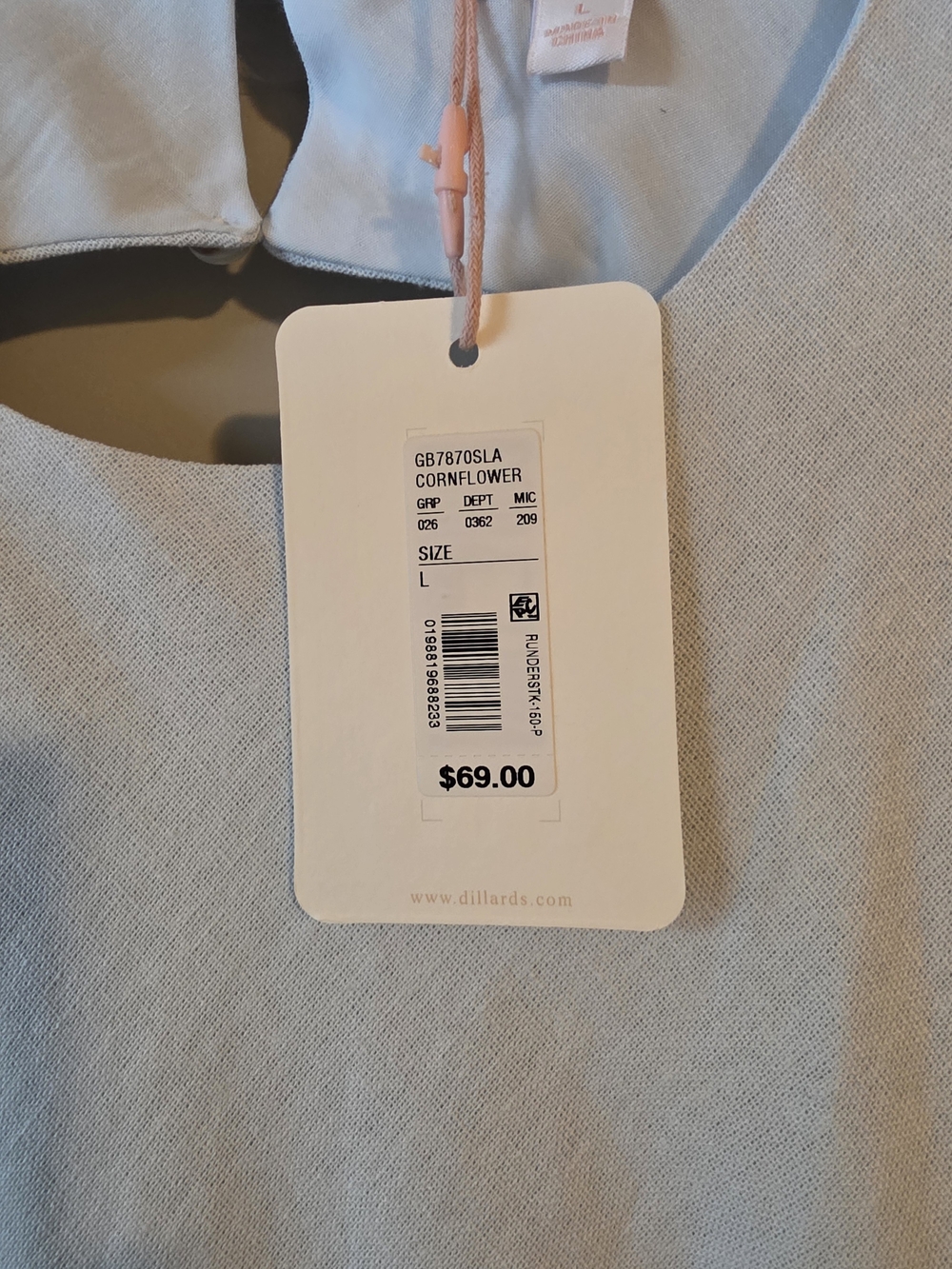 Cornflower Blue Top with Retail Tag